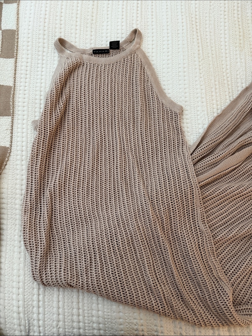 TAHARI taupe open-knit SWIM COVER UP